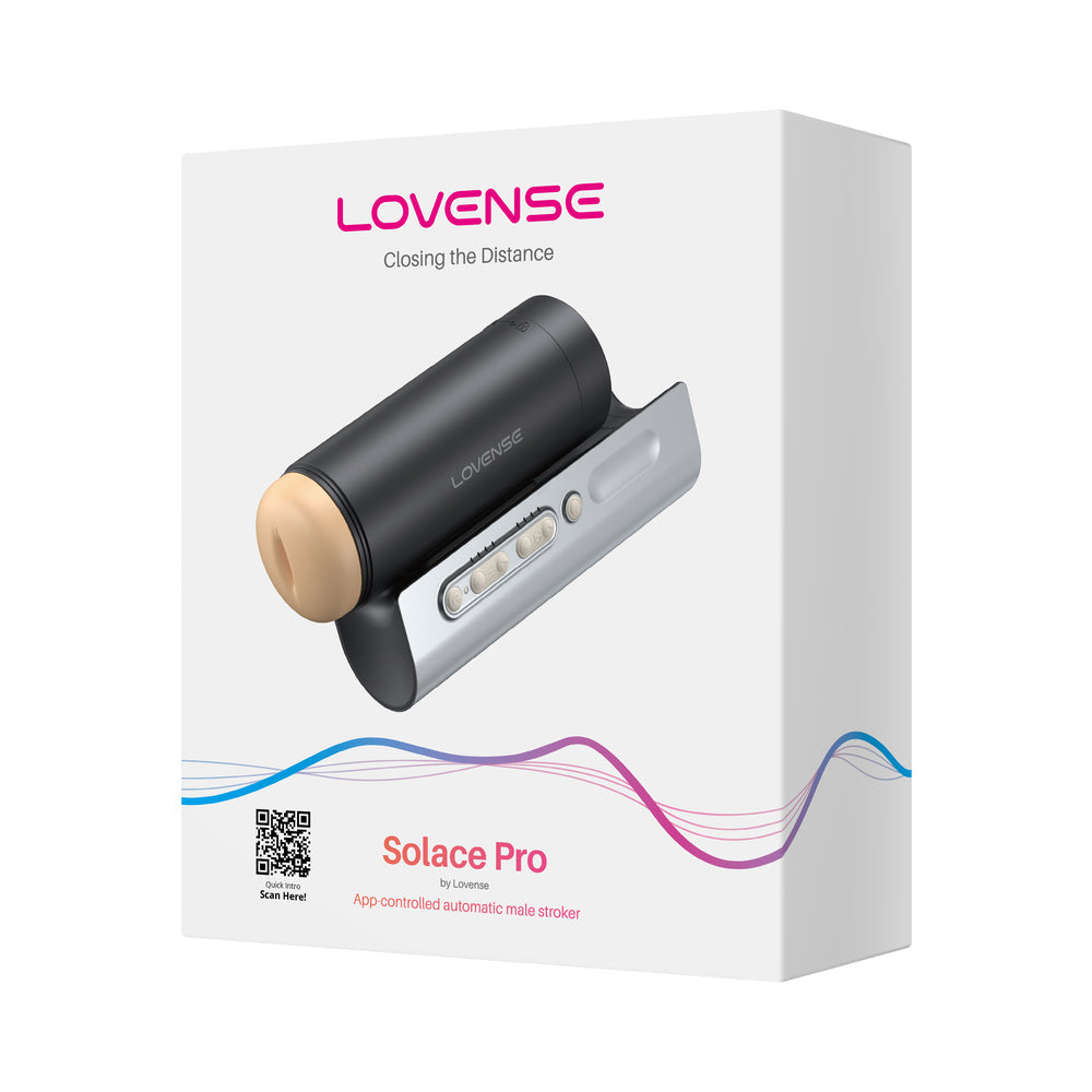 Lovense Solace Pro App Controlled Automatic Male Stroker product packaging showcasing advanced pleasure technology.