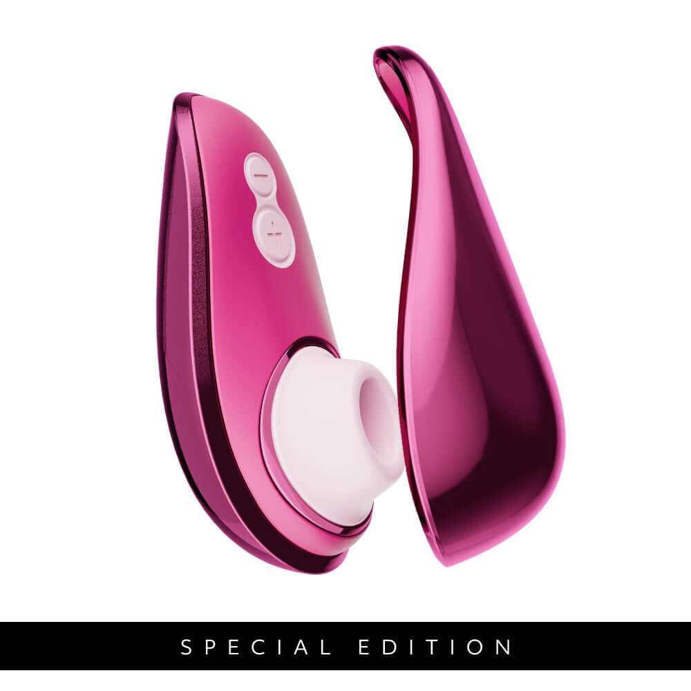 Womanizer x Iggy Azalea Liberty 2 Special Edition Metal Pink clitoral stimulator in vibrant metallic pink.