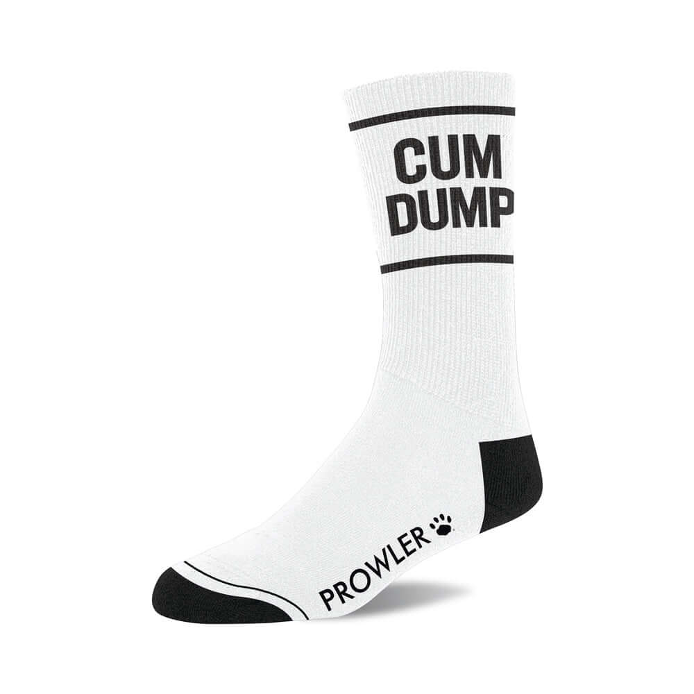 Prowler RED Cum Dump Socks with black accents on a white base, bold ‘CUM DUMP’ text.