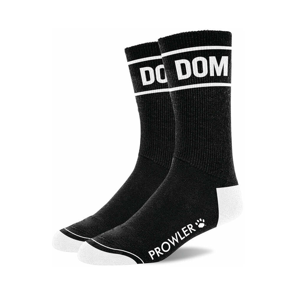 Prowler RED Dom Socks showcased in bold black with white lettering for stylish dominance.
