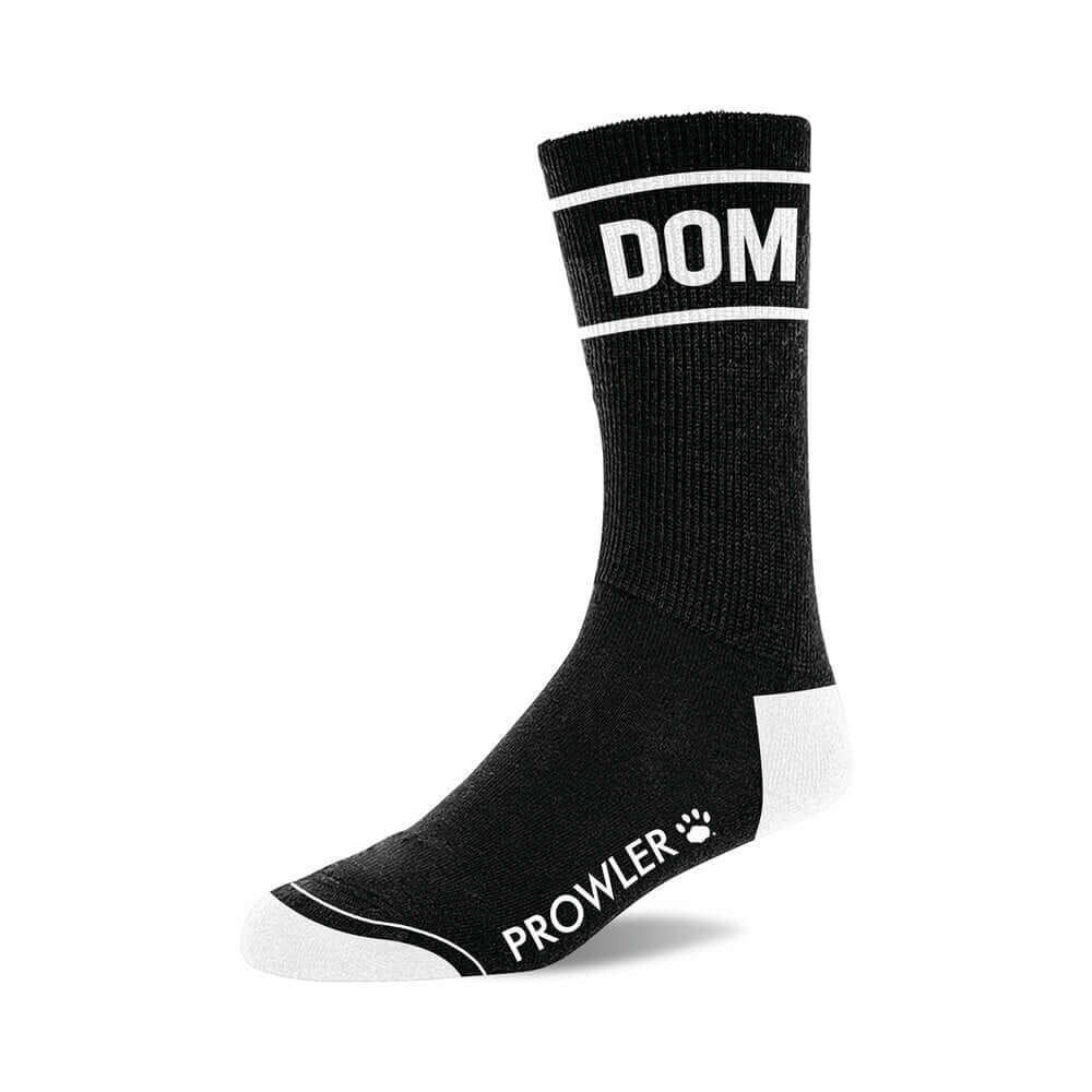Prowler RED Dom Socks showcasing bold DOM lettering and sleek black design for confident style.