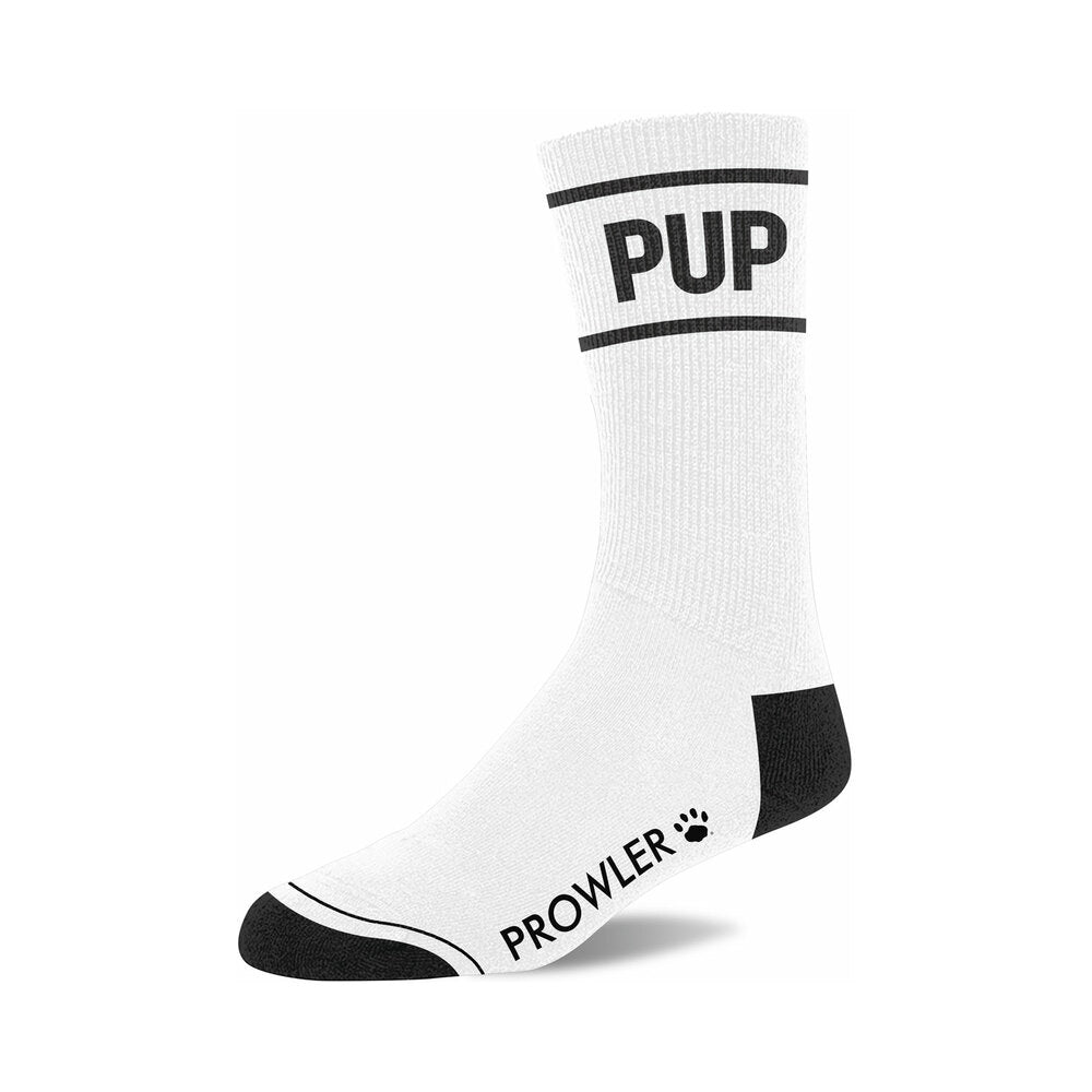 Prowler RED Pup Socks featuring bold 'PUP' design and comfortable fit for playful enthusiasts.