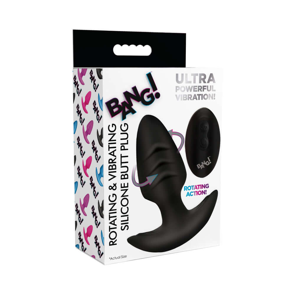 BANG! Rotating & Vibrating Silicone Butt Plug with Remote Black