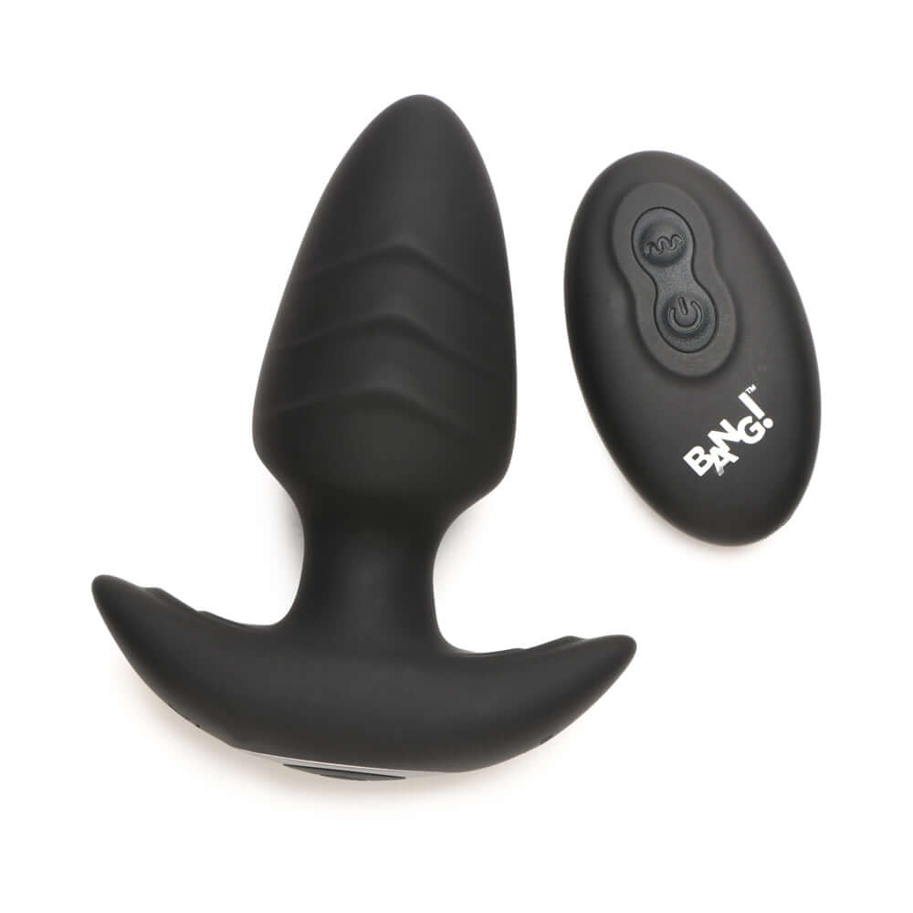 BANG! Rotating & Vibrating Silicone Butt Plug with Remote Black