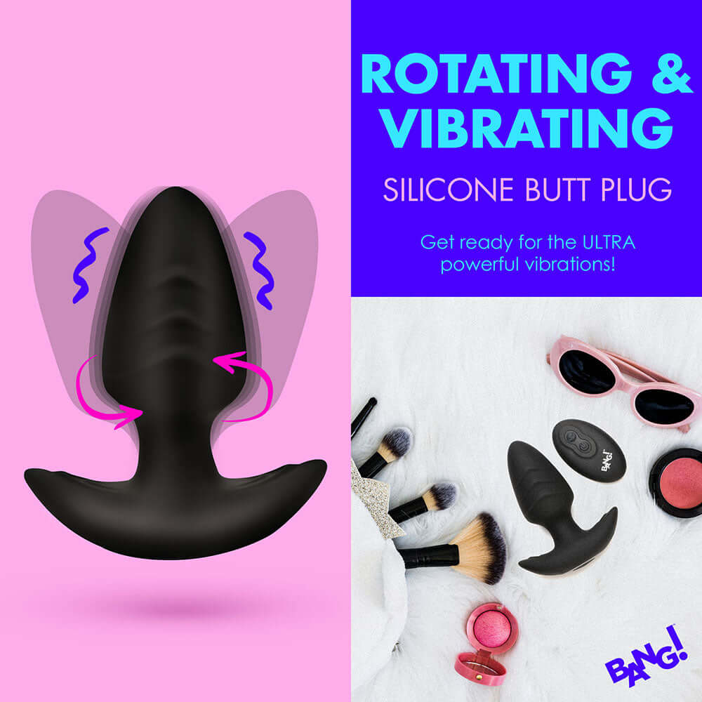BANG! Rotating & Vibrating Silicone Butt Plug with Remote Black
