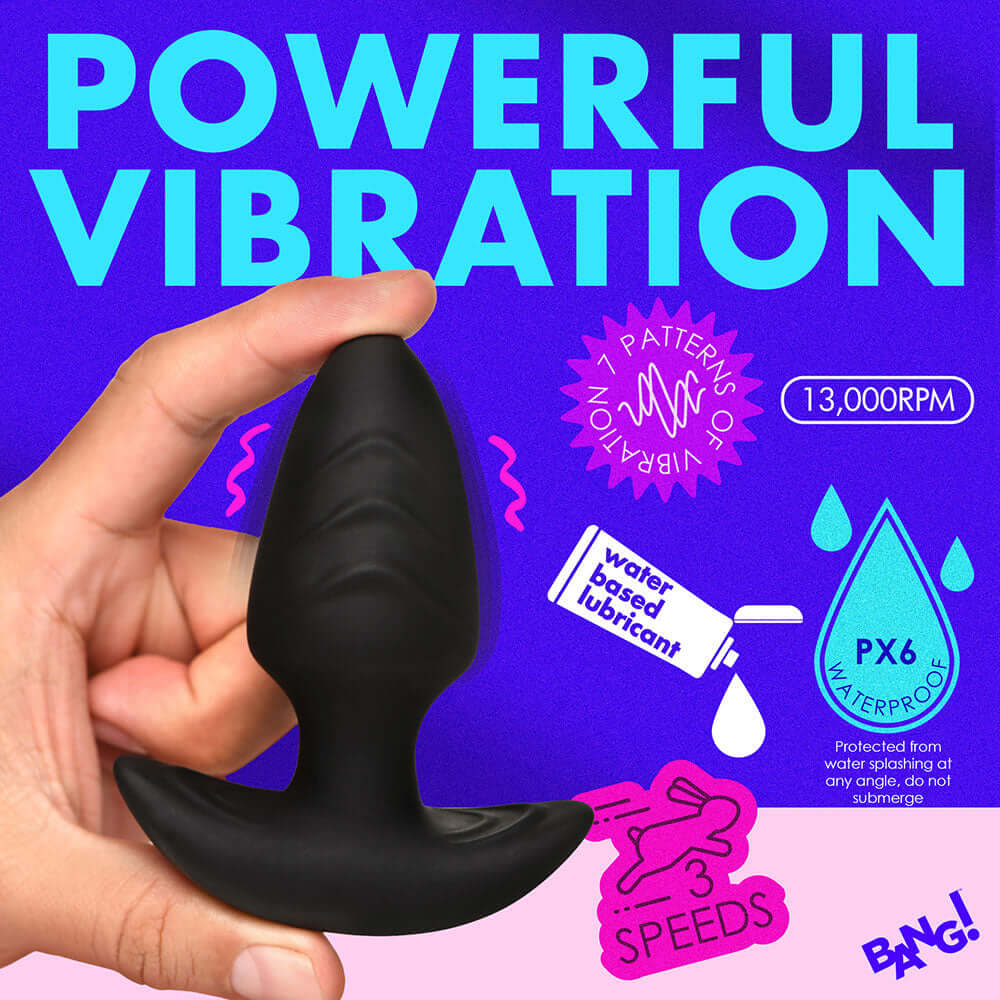 BANG! Rotating & Vibrating Silicone Butt Plug with Remote Black