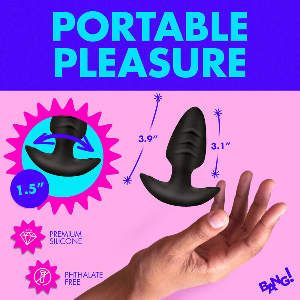 BANG! Rotating & Vibrating Silicone Butt Plug with Remote Black