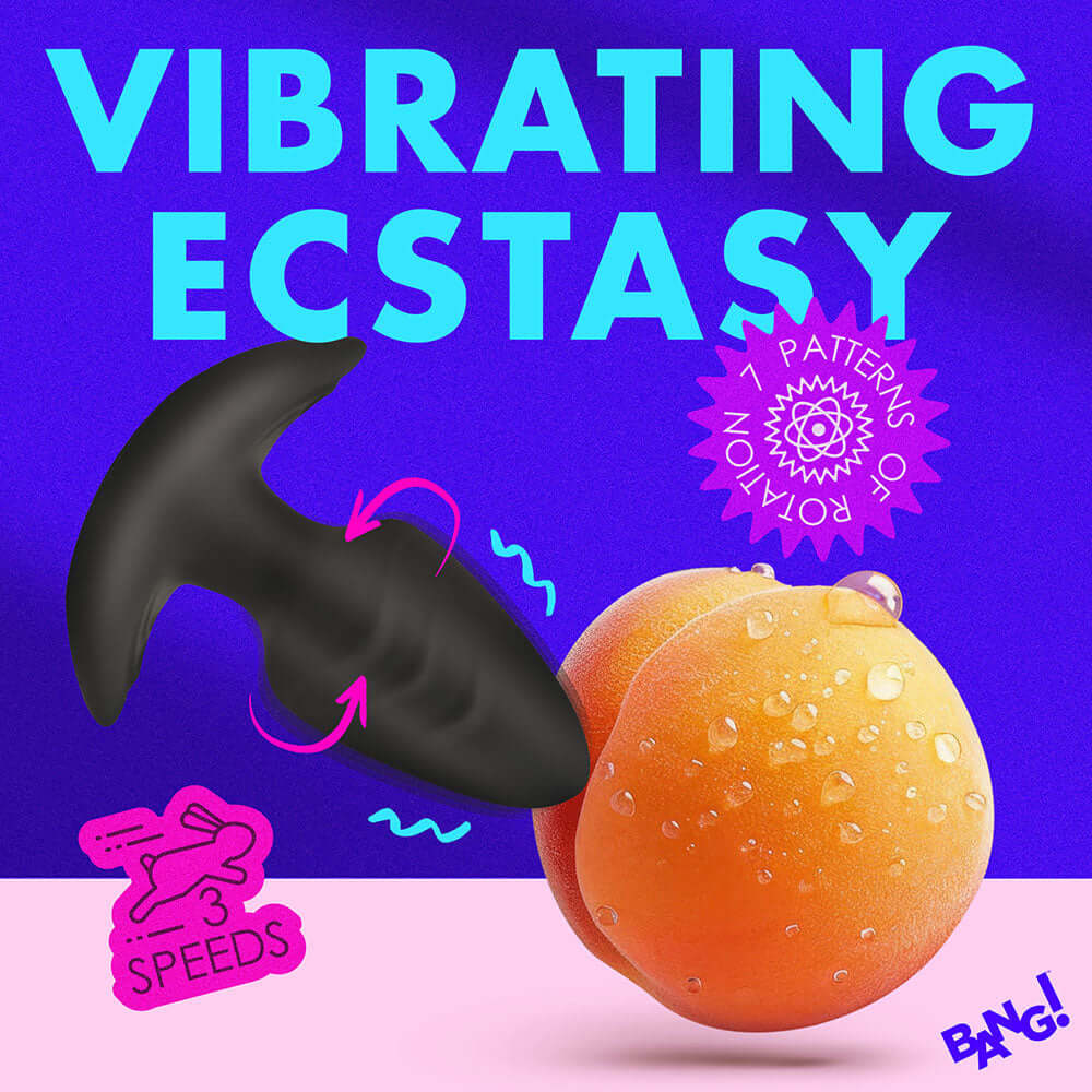 BANG! Rotating & Vibrating Silicone Butt Plug with Remote Black