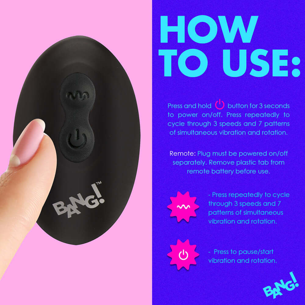 BANG! Rotating & Vibrating Silicone Butt Plug with Remote Black