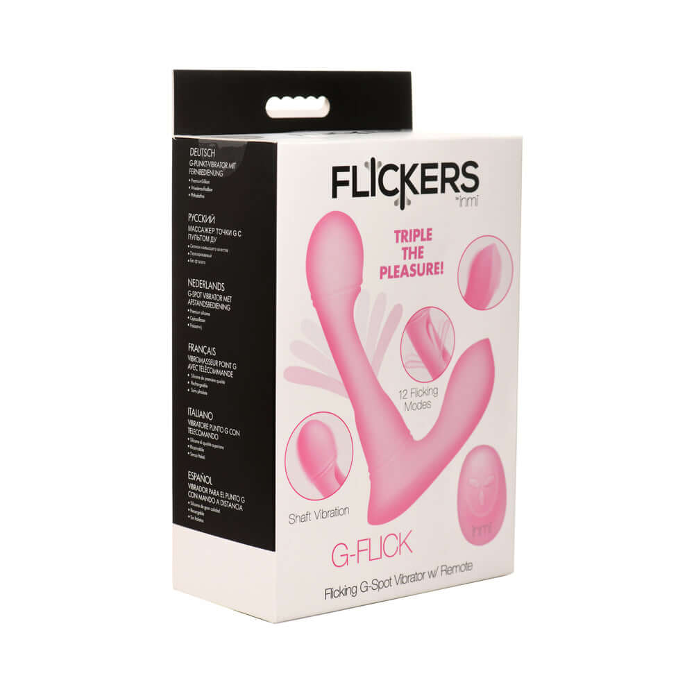 Flickers G-Flick Flicking G-Spot Rechargeable Silicone Vibrator with Remote Control - Pink