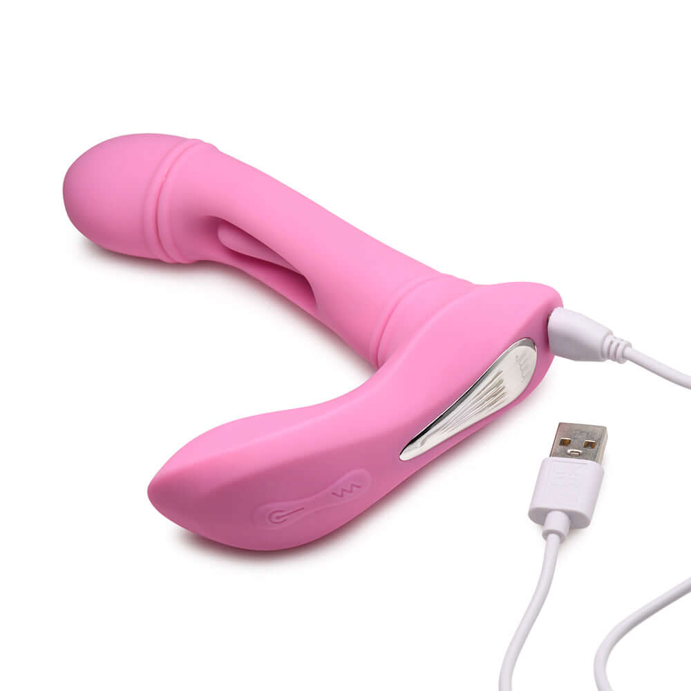 Flickers G-Flick Flicking G-Spot Rechargeable Silicone Vibrator with Remote Control - Pink