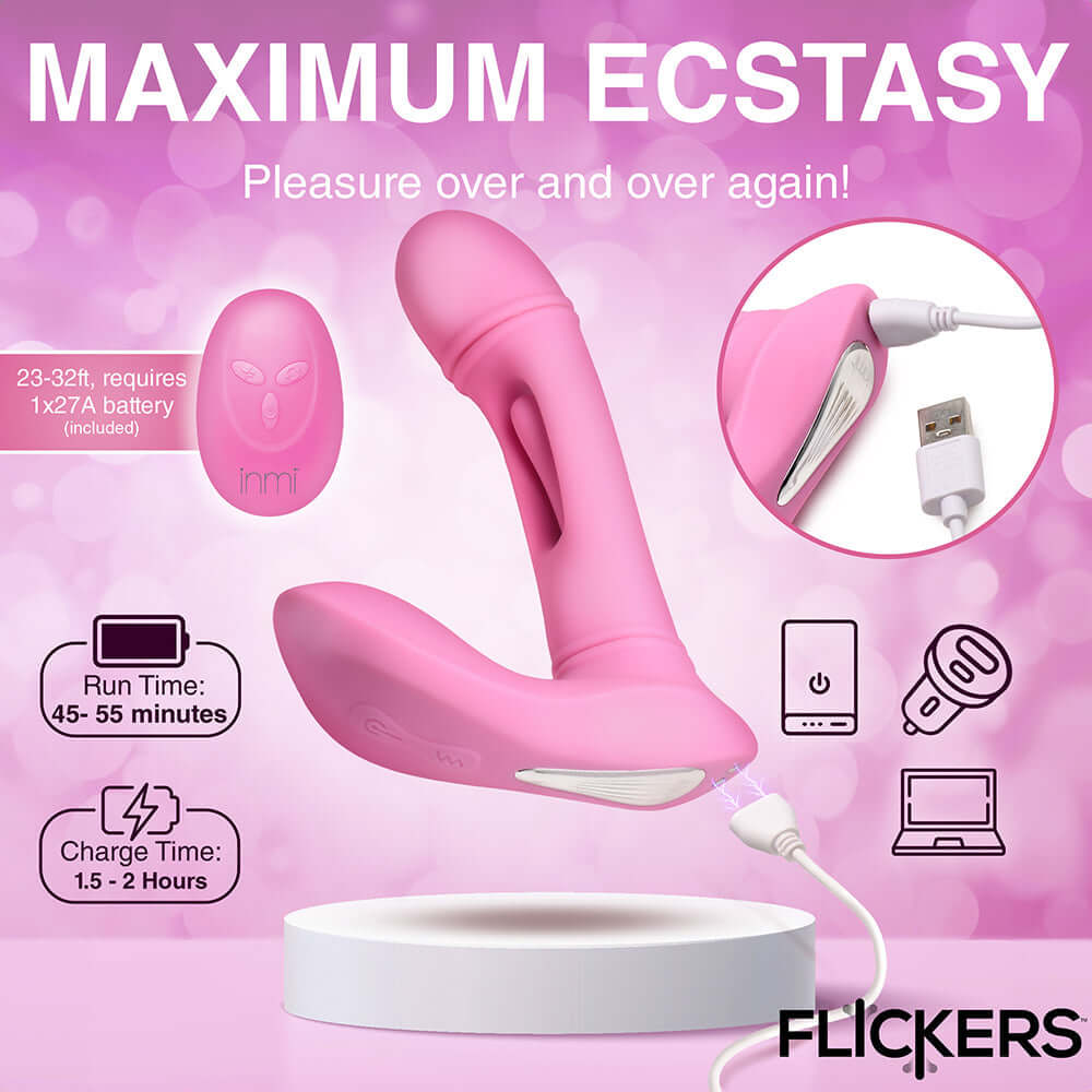 Flickers G-Flick Flicking G-Spot Rechargeable Silicone Vibrator with Remote Control - Pink