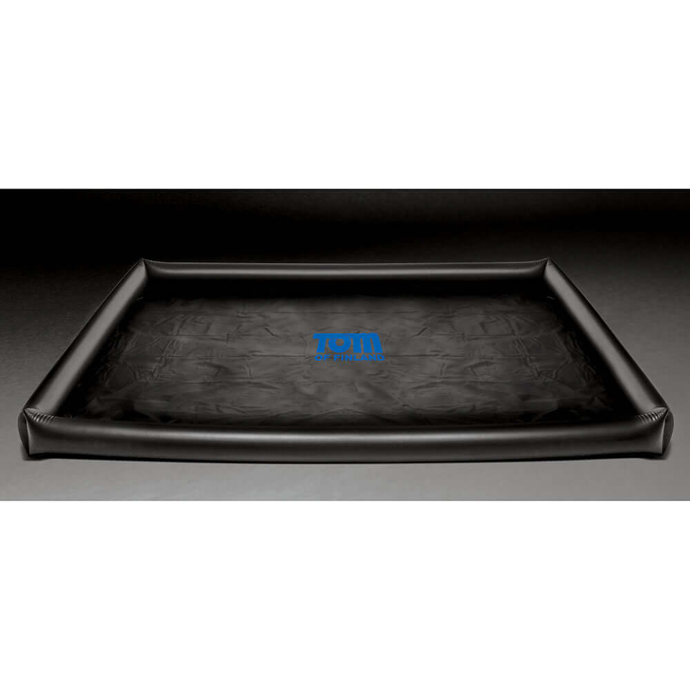 Tom of Finland Water Sports Sheet in black vinyl with inflatable edges for adventurous fun.