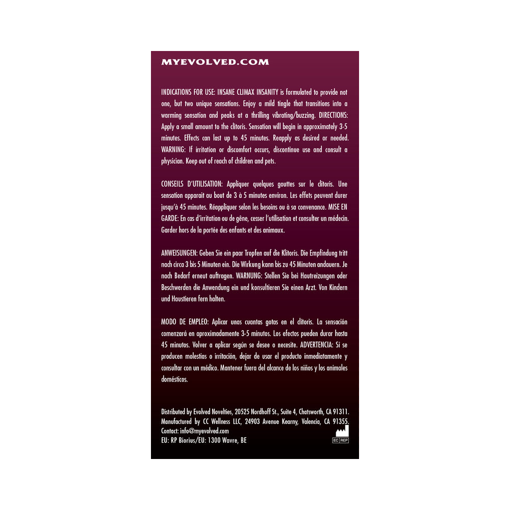 Evolved Insane Climax Insanity Warming Buzzing Clitoral Stimulant 0.34 oz
