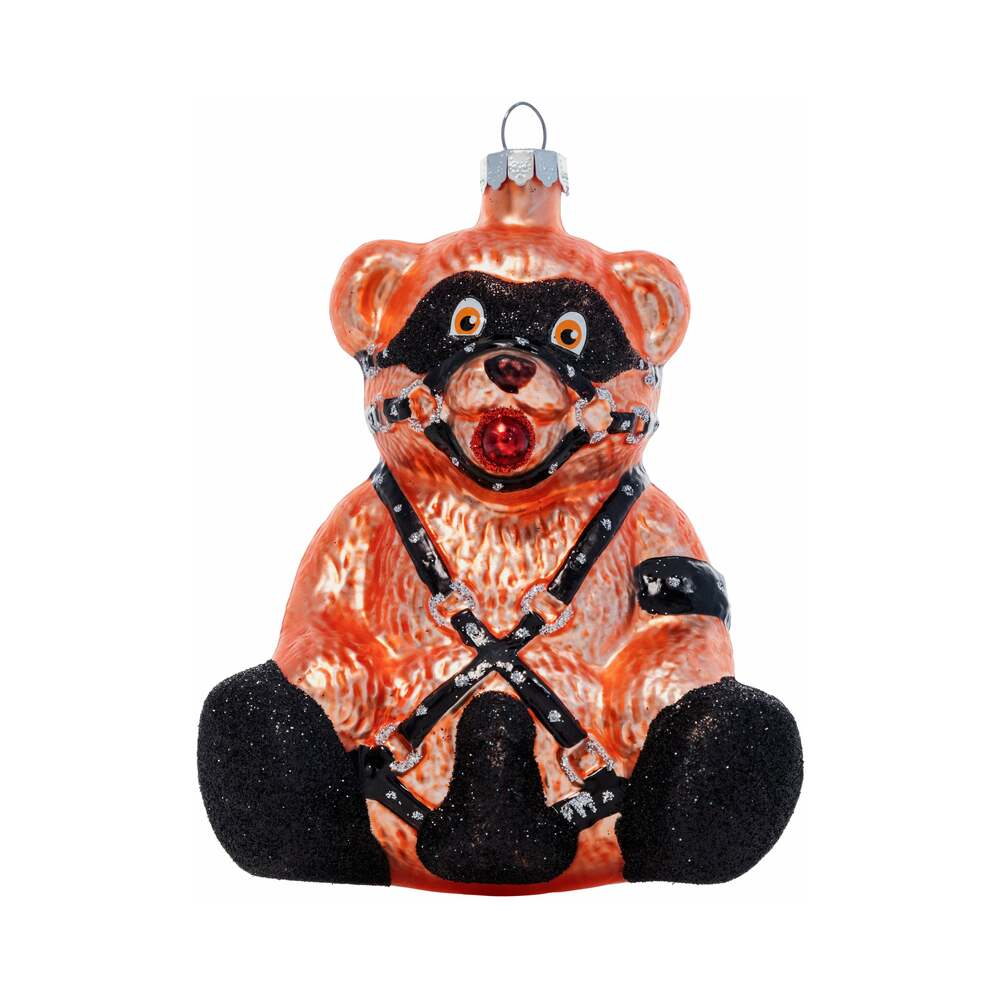 Cheeky Pornament Ready Teddy ornament featuring a playful bear design with a unique harness.