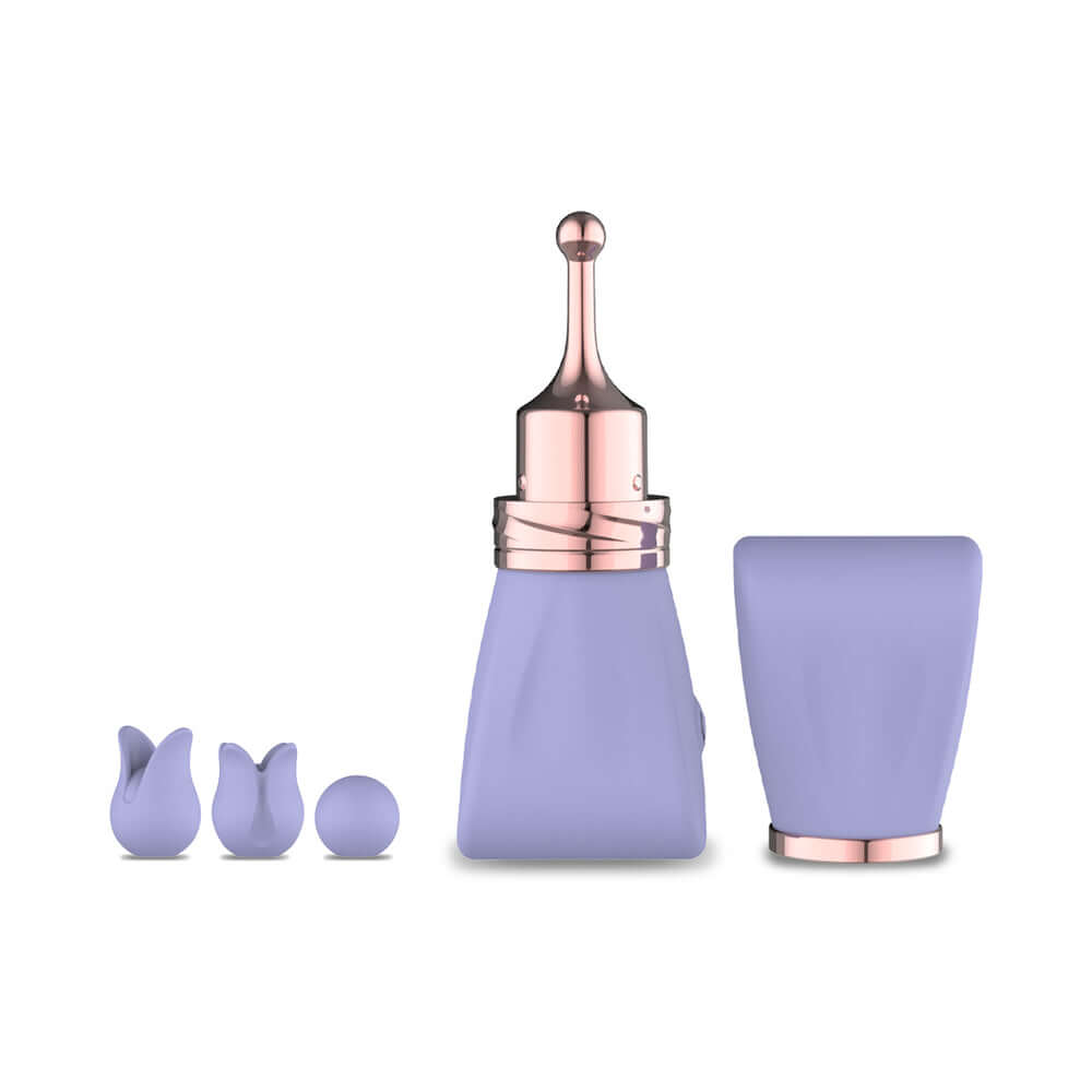 Winx Gogo Bow Pinpoint Massager With Attachments in lavender color with three silicone attachments