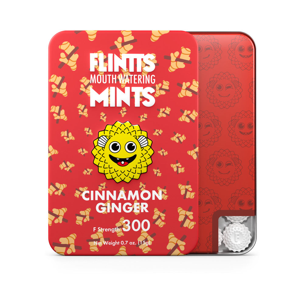 Flintts Mints Cinnamon Ginger - F Strength 300 packaging design featuring mouthwatering mints.