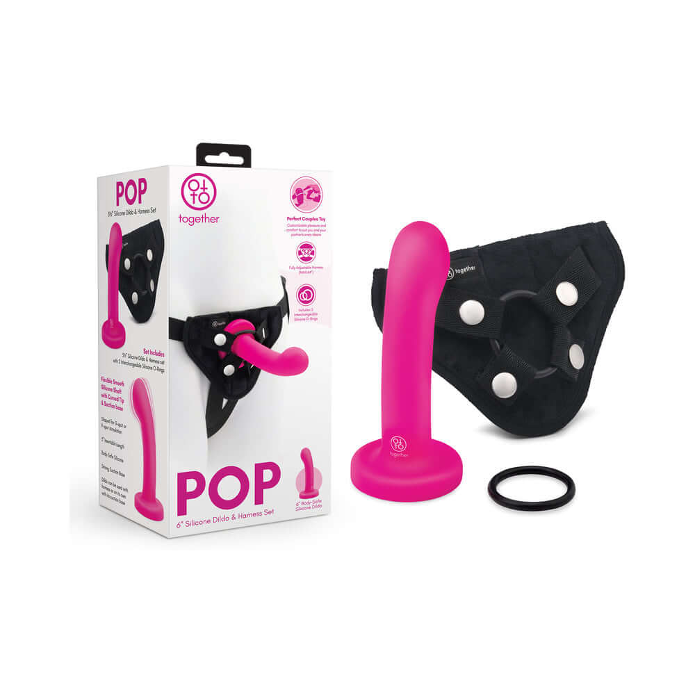 Together Pop 6 inches Silicone Dildo & Harness Set Pink