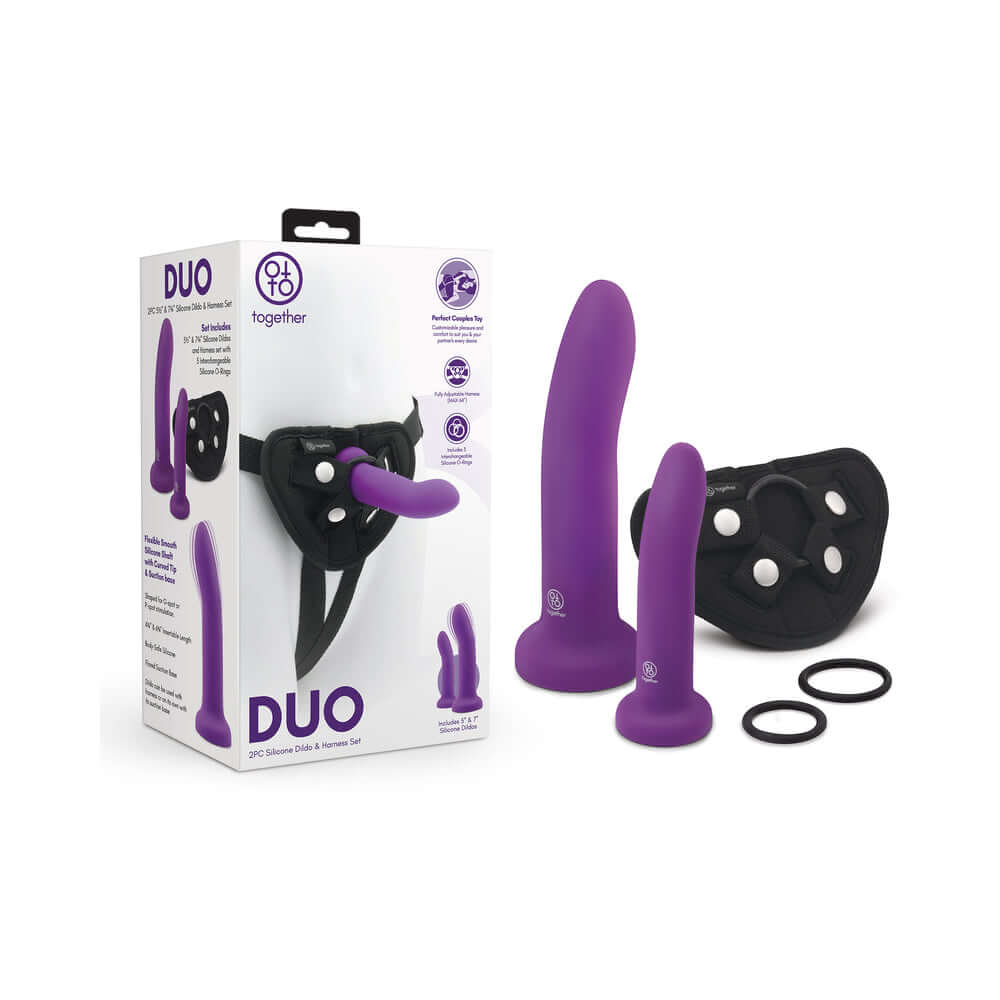 Together Duo 2-Piece 5 / 7 inches Silicone Dildo & Harness Set Purple