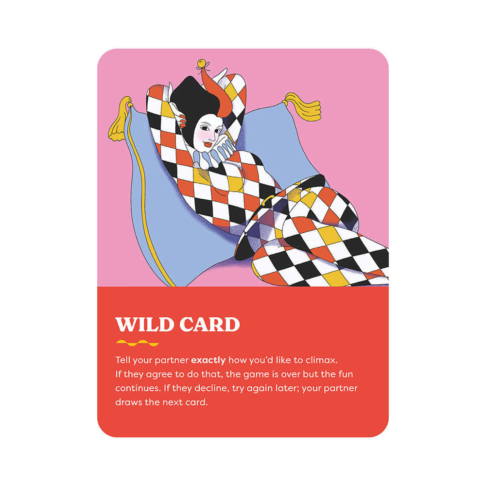 A Hot Minute A Quick and Dirty Sex Game card featuring a wild card with a playful character illustration.