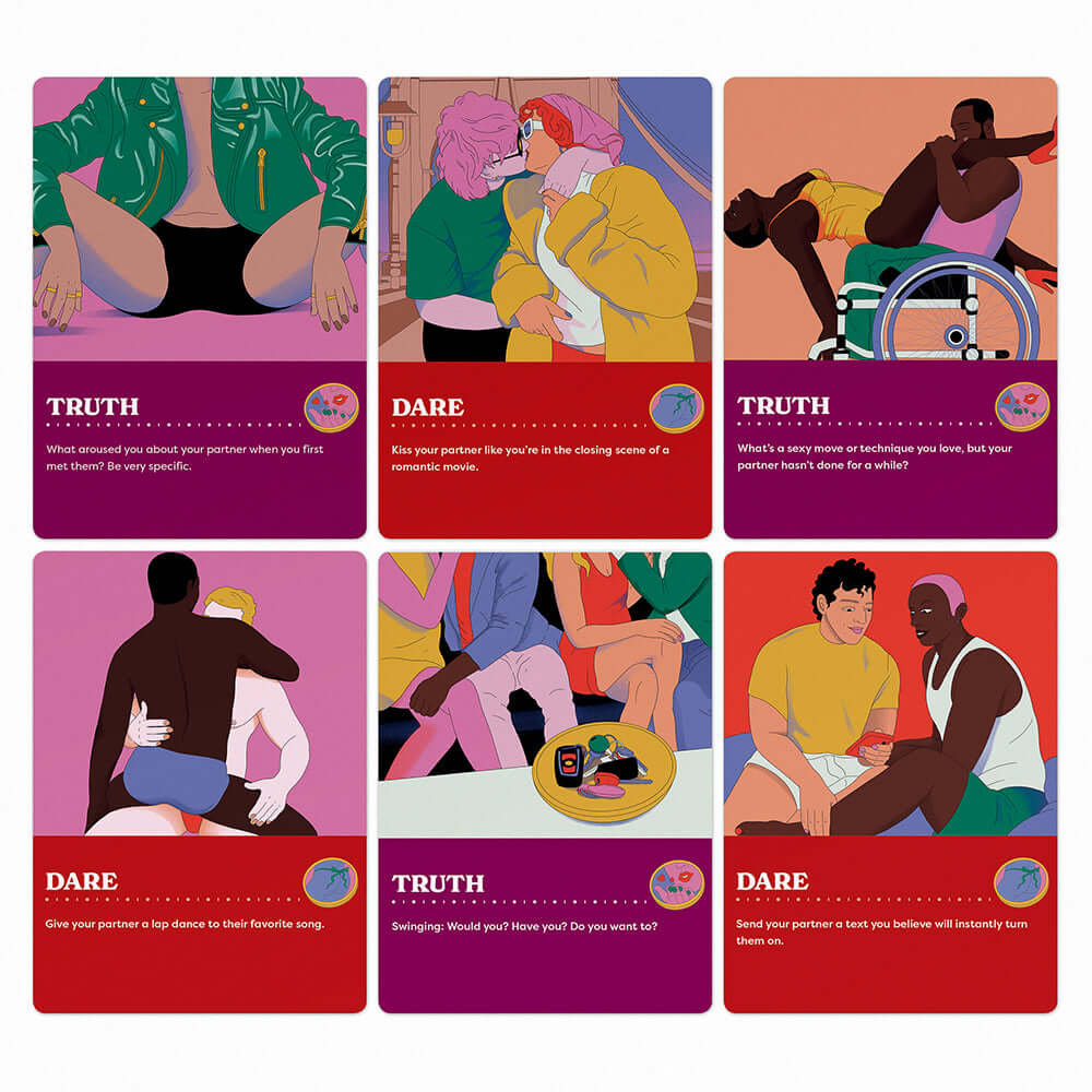 Truth or Dare Heads or Tails A Sexy Game of Chance playing cards featuring truth and dare prompts.