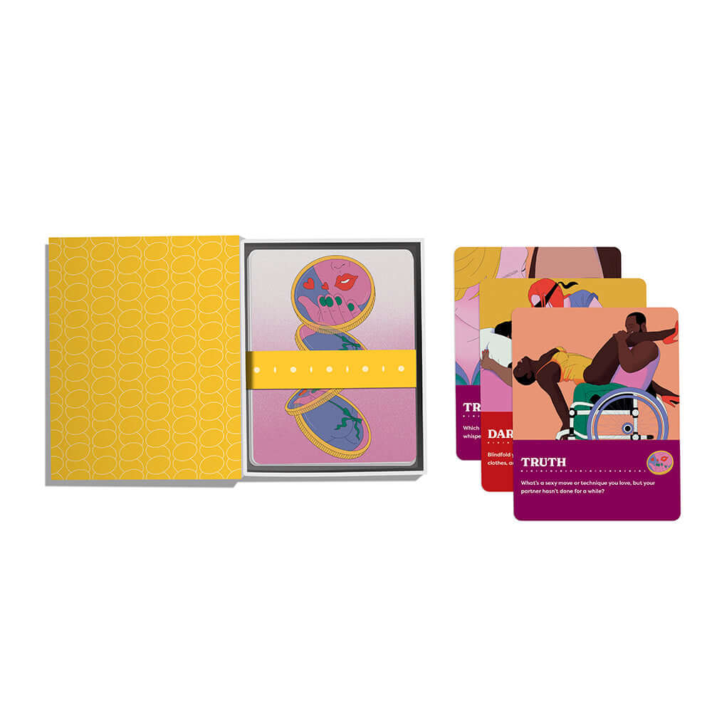 Truth or Dare Heads or Tails A Sexy Game of Chance card game set with colorful cards and box.