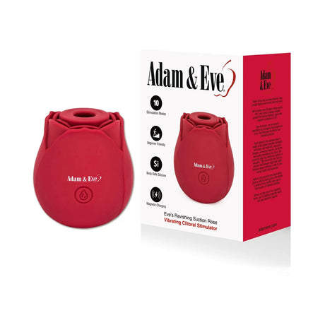 Adam and Eve Eves Ravishing Suction Rose with packaging, designed for clitoral stimulation and featuring 10 functions.