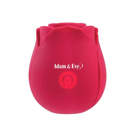 Adam and Eve Eves Ravishing Suction Rose, a red silicone clitoral stimulator with air suction and vibration functions.