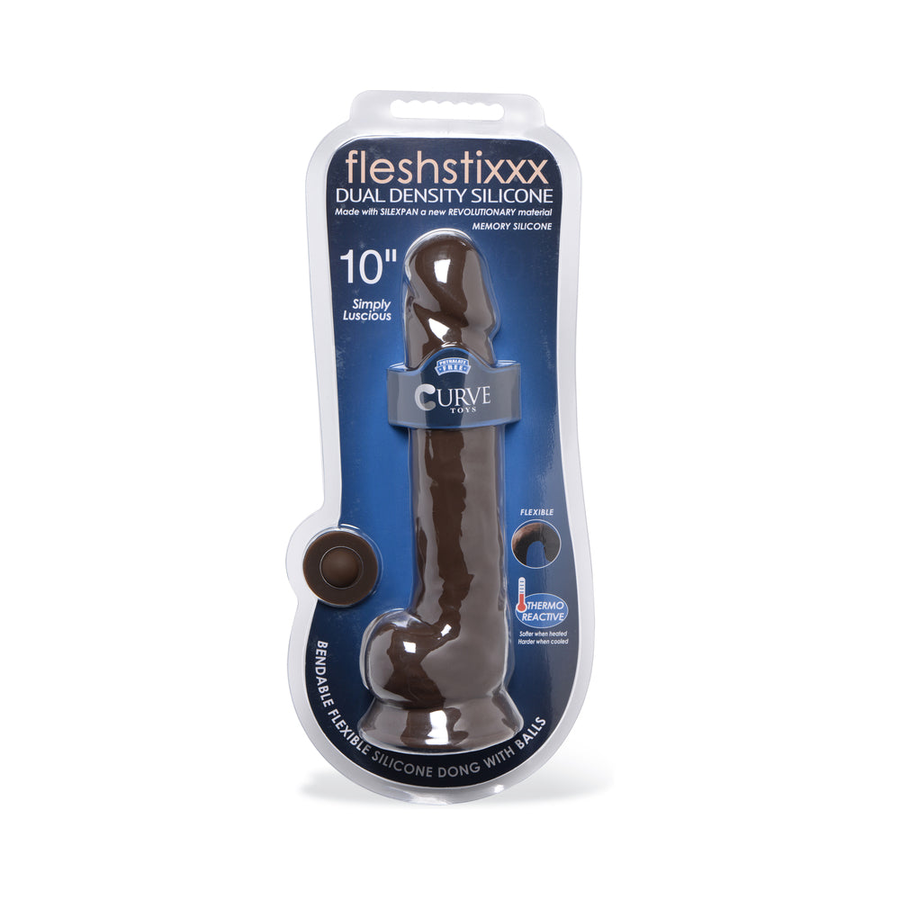 FLESHSTIXXX 10 inches Silicone Dildo with Balls Dark