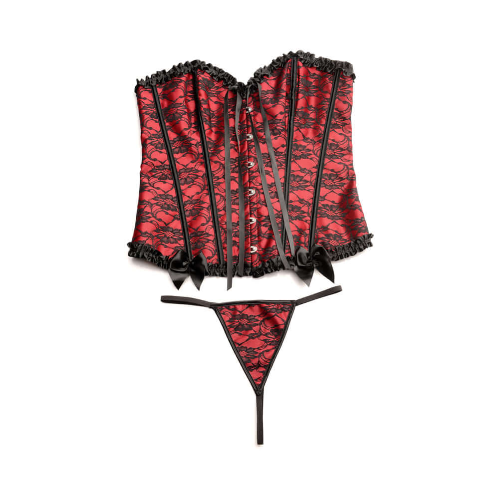 Master Series Scarlet Seduction Lace-up Corset & Thong L