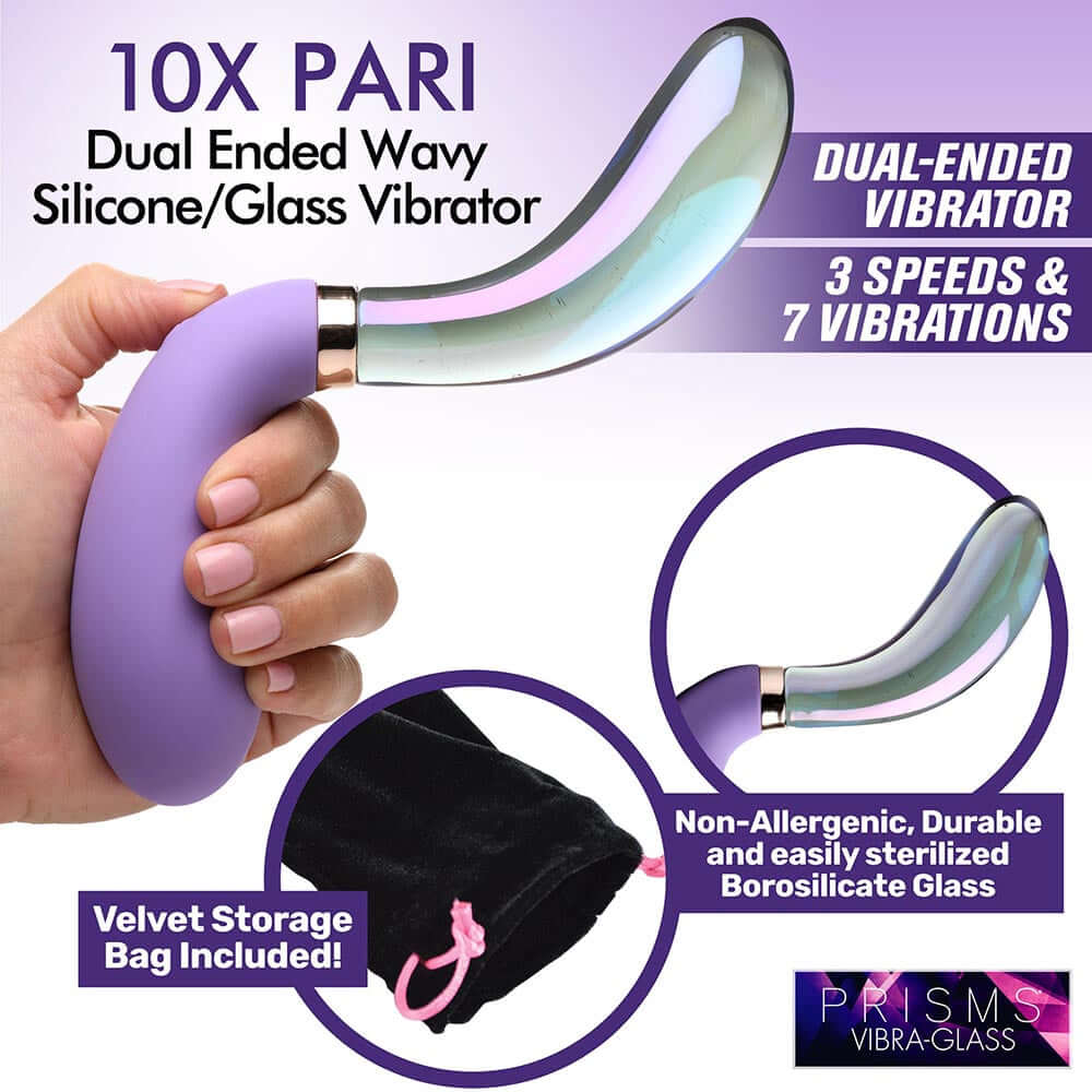 Prisms 10X Pari Dual Ended Wavy Silicone/Glass Vibrator