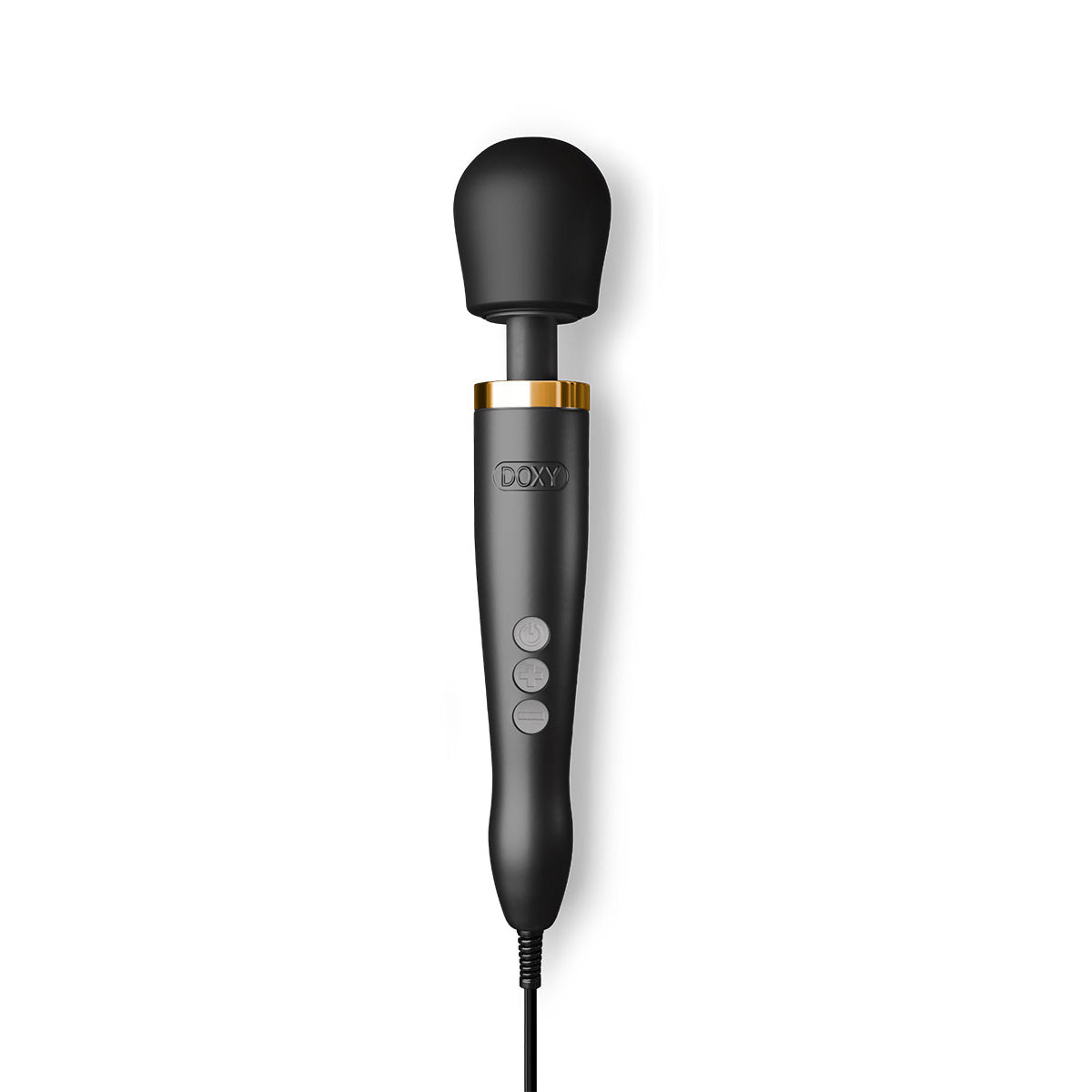 Doxy Die Cast Wand Matte Black & 24k Gold with luxurious cast-metal body and gold collar.