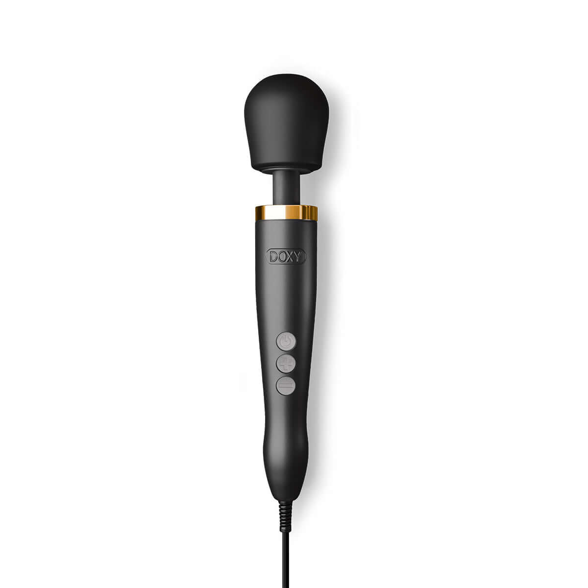 Doxy Die Cast Wand Matte Black & 24k Gold with luxurious cast-metal body and gold collar.