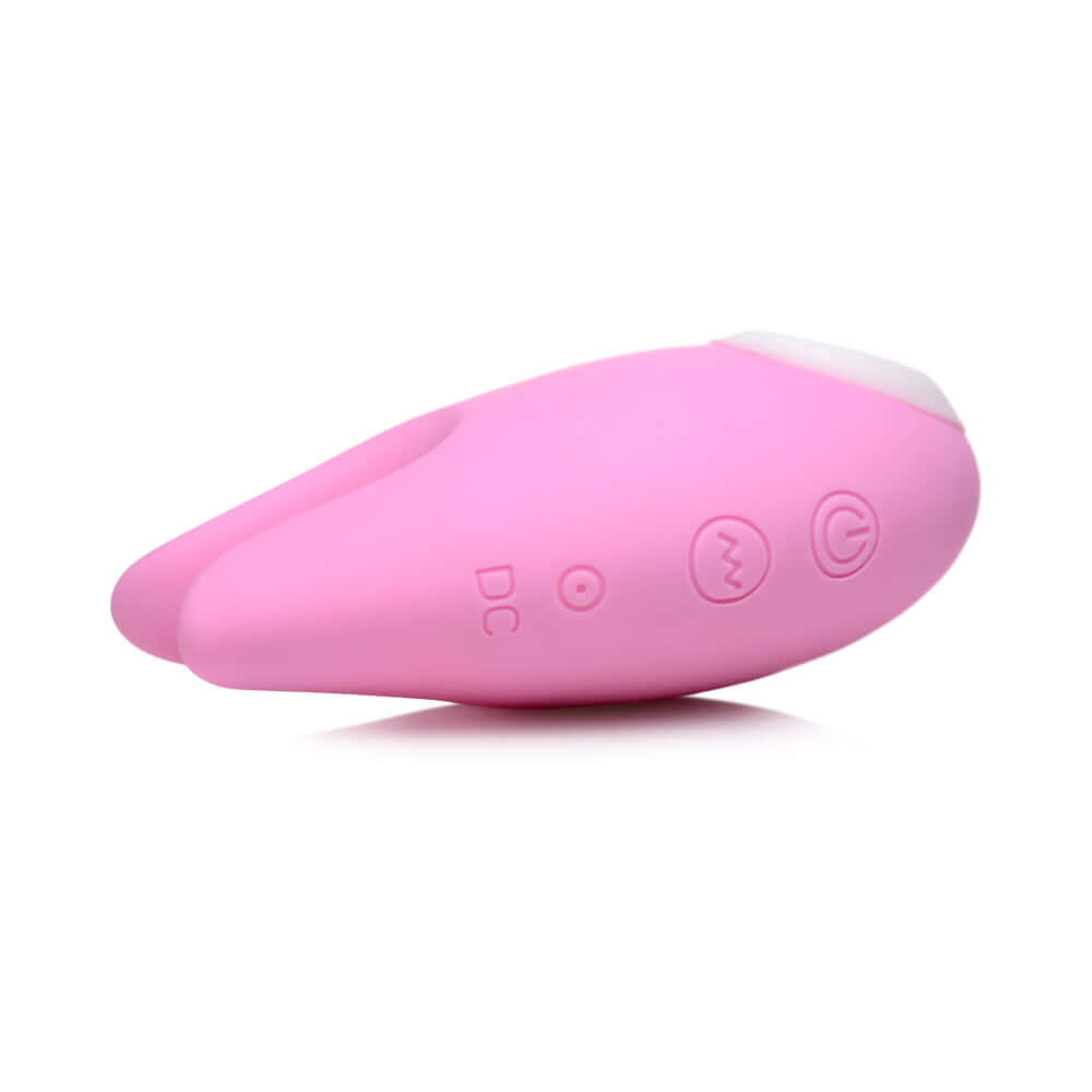 Shegasm Sucky Bunny Clitoral Stimulator Pink showcasing its sleek design and control buttons for powerful pleasure.