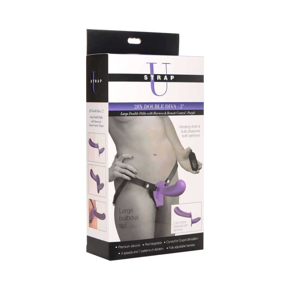 Strap U 28X Double Diva 2 inches Double Dildo with Harness & Remote Purple
