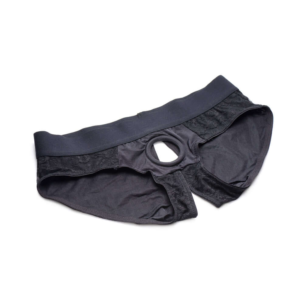 Strap U Lace Envy Crotchless Panty Harness Black 3XL