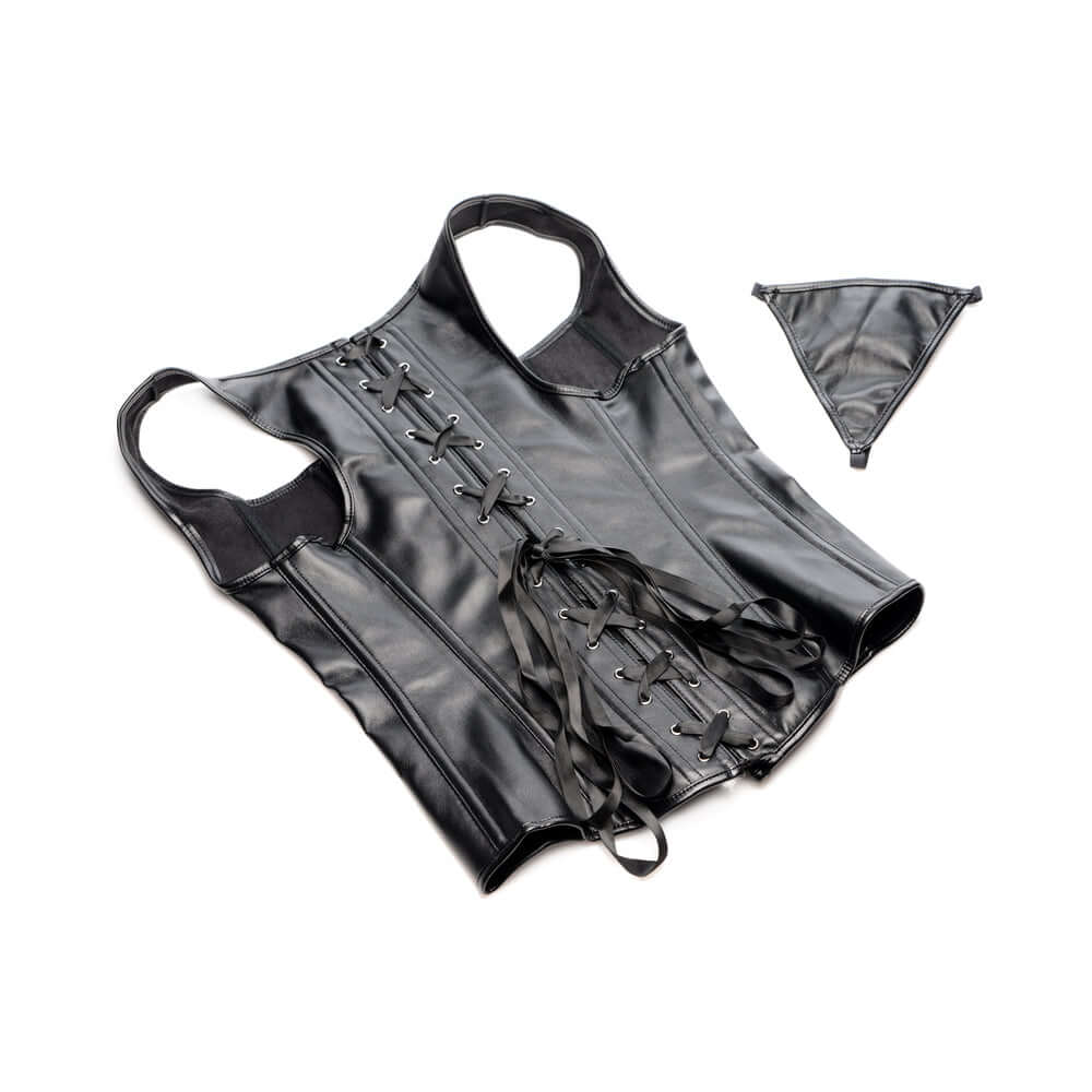 STRICT Lace-up Corset Vest & Thong L
