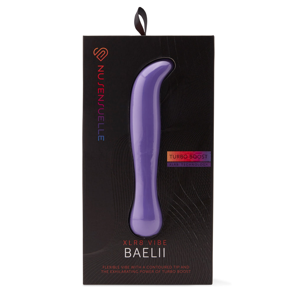 Nu Sensuelle Baelii Xlr8 G-spot Vibrator Ultra Violet in sleek packaging showcasing precision design.
