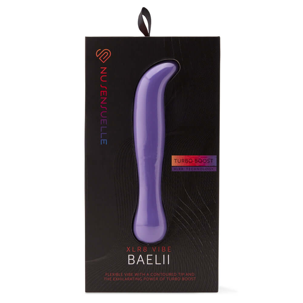 Nu Sensuelle Baelii Xlr8 G-spot Vibrator Ultra Violet in sleek packaging showcasing precision design.