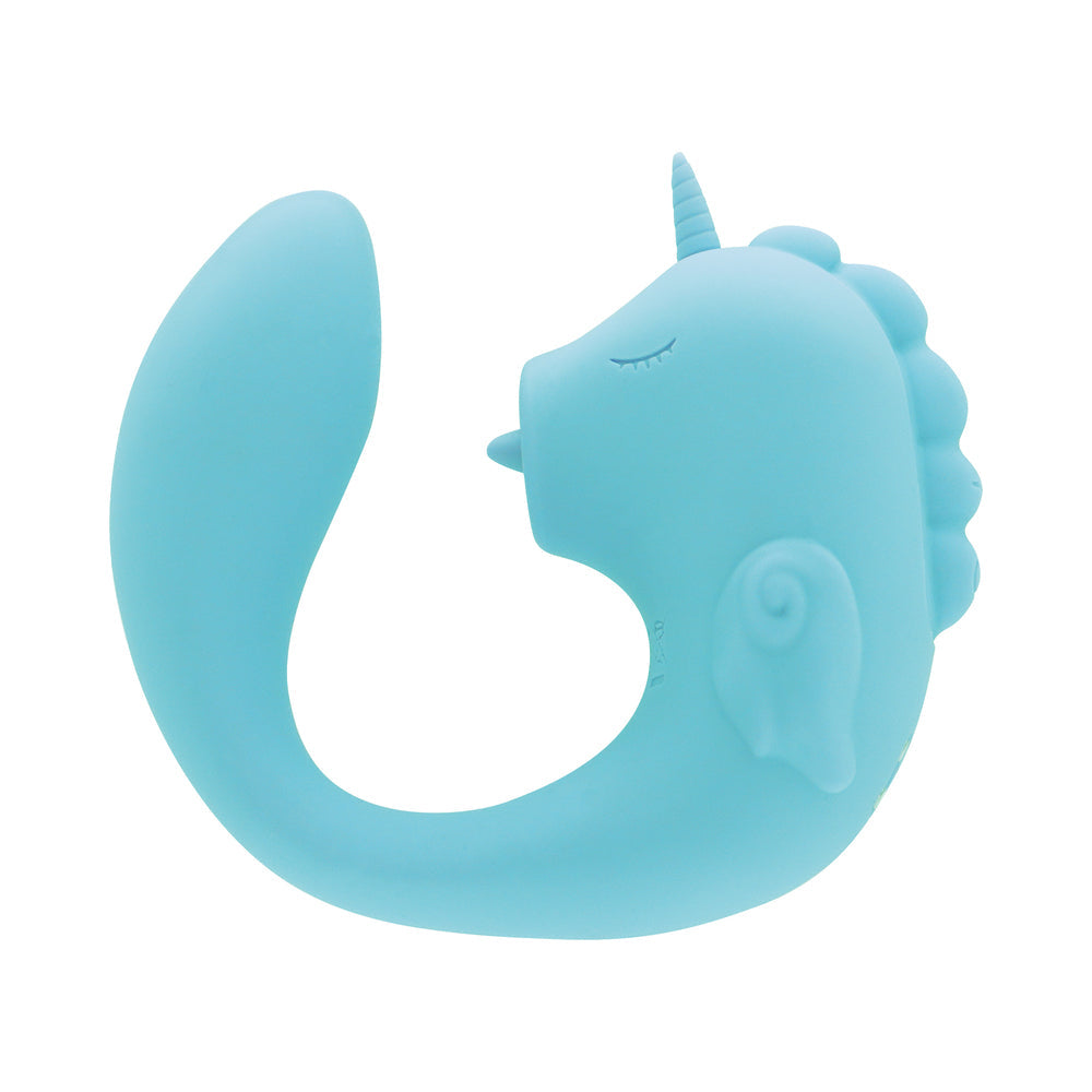 Unihorn C Horse Ocean Peak Blue vibrator in soft silicone, designed for dual stimulation and gentle exploration.