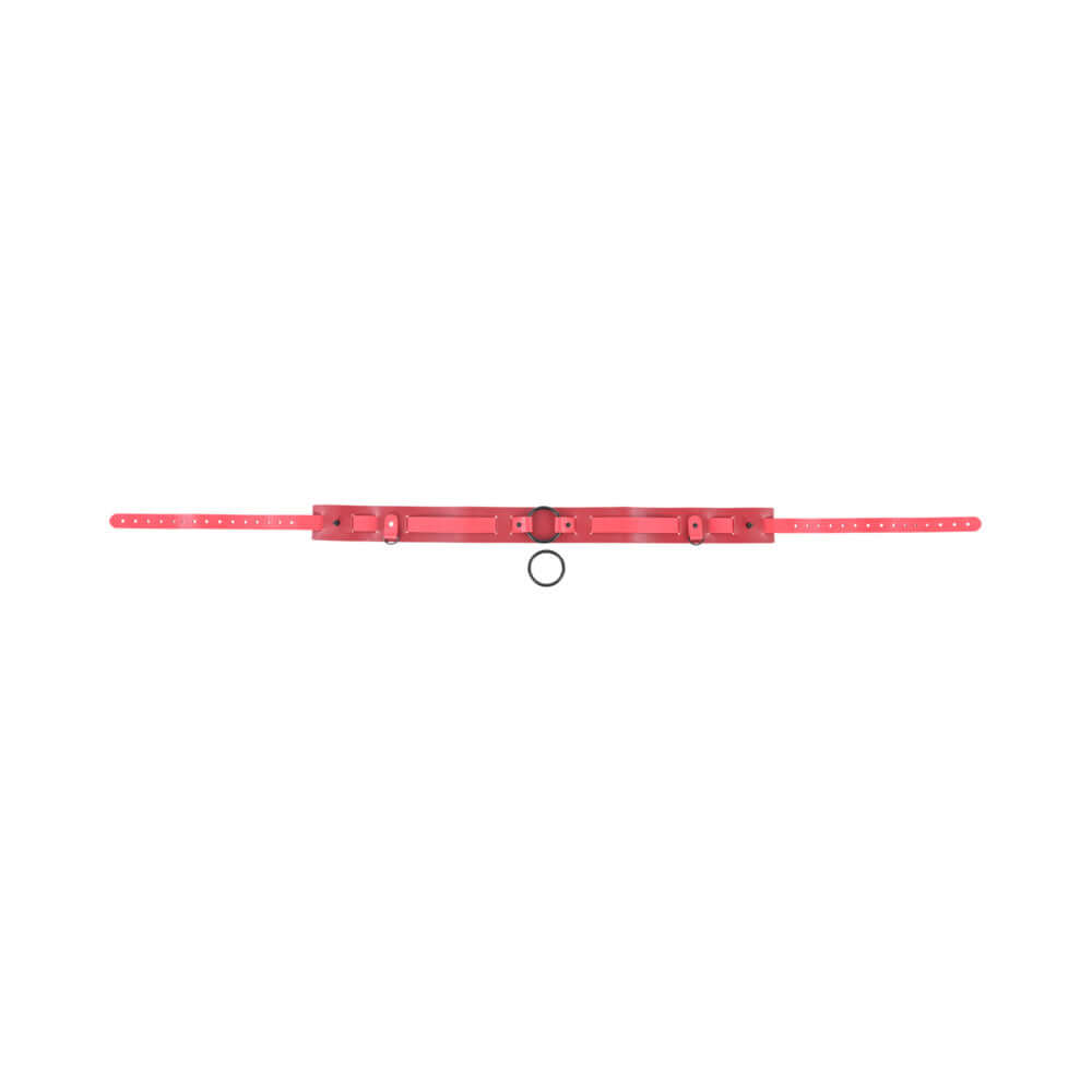 Sex & Mischief Exs & Ohs Bound and Belted restraint belt with sleek design and bold red accents.