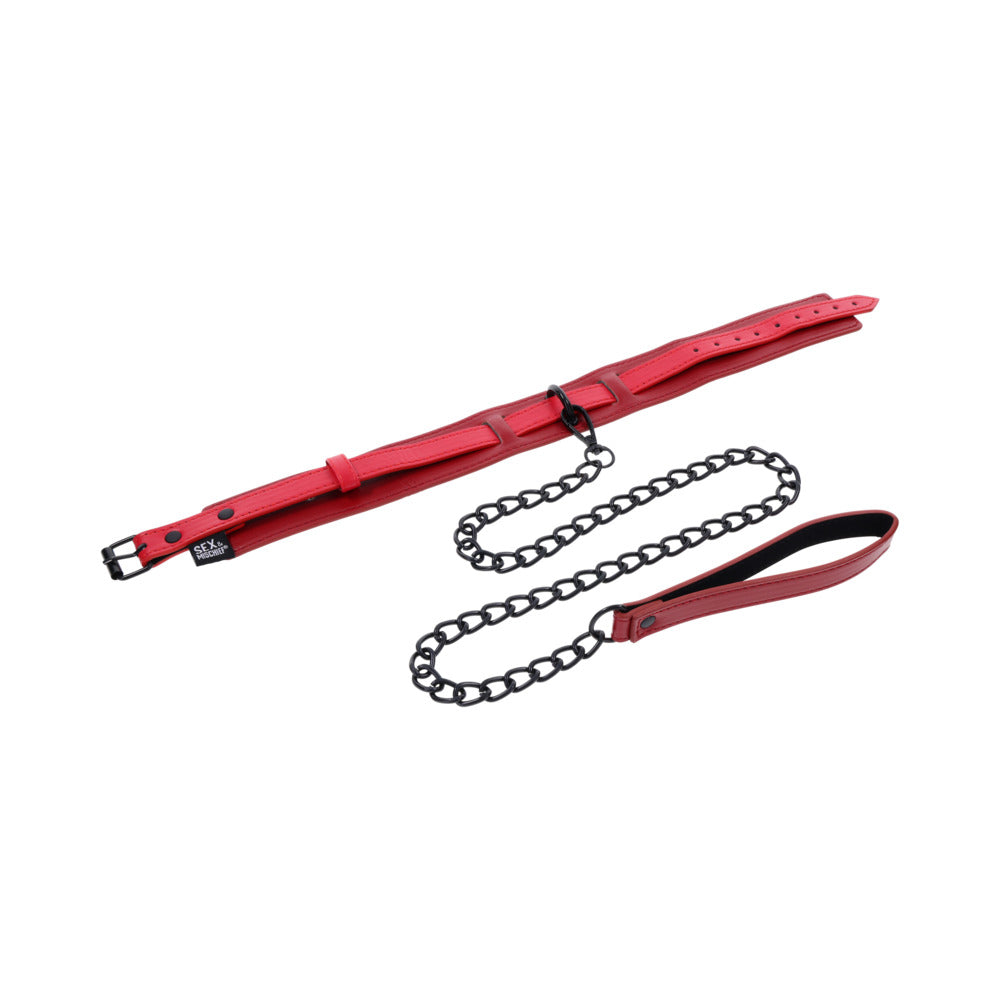 Sportsheets Sex and Mischief Exs & Ohs Collar and Leash featuring red faux leather and a chain.