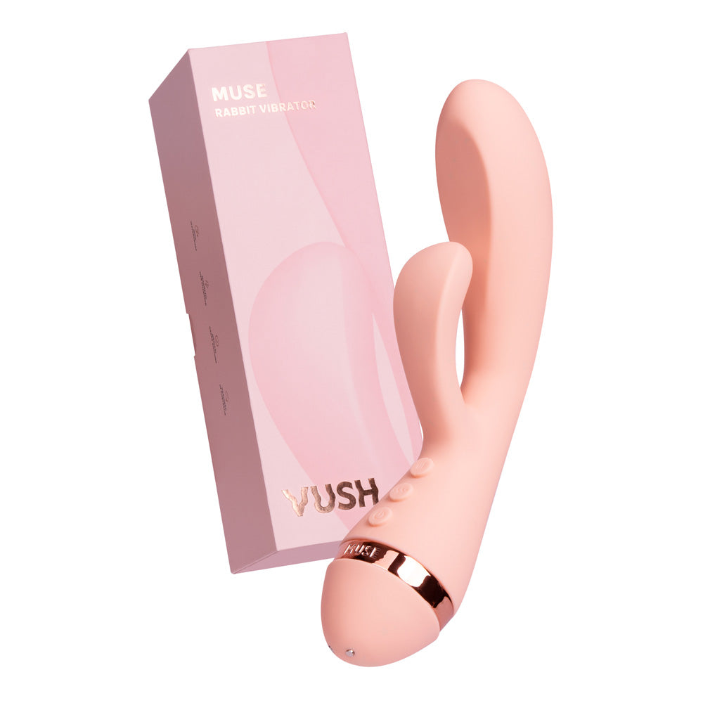 Vush Muse Dual Stimulation Rabbit Vibrator with elegant packaging, designed for dual stimulation and blended orgasms.
