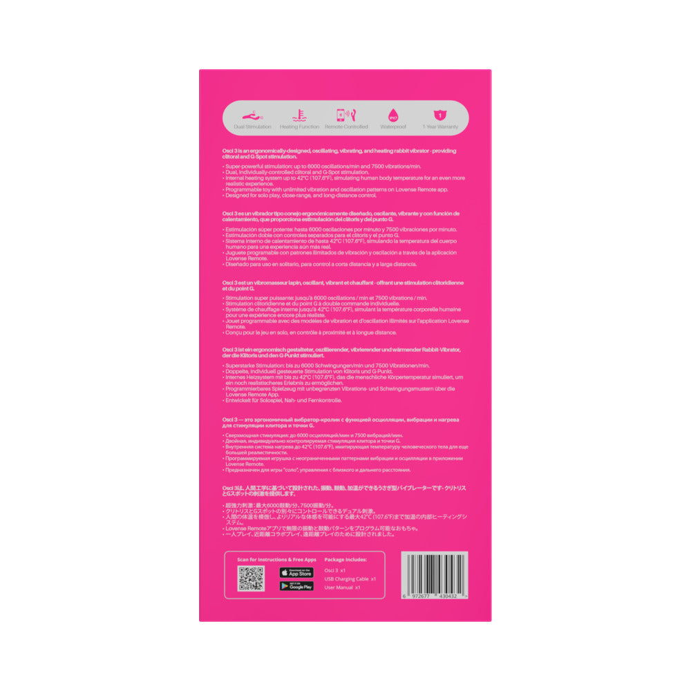Lovense OSCI 3 Rechargeable Silicone G-Spot Vibrator With Clitoral Stimulator - Pink