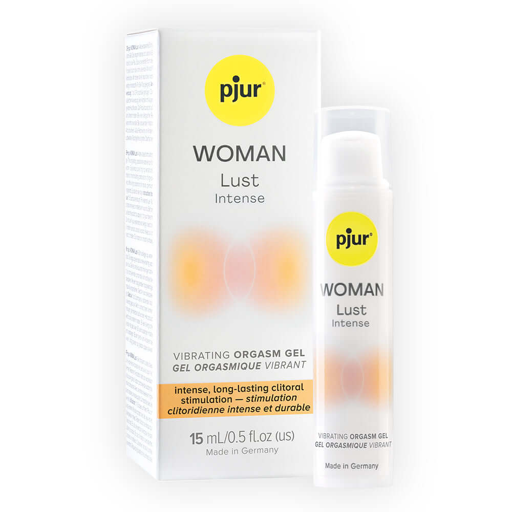 pjur Woman Lust Intense Vibrating Orgasm Gel 15 ml packaging and bottle for clitoral stimulation.