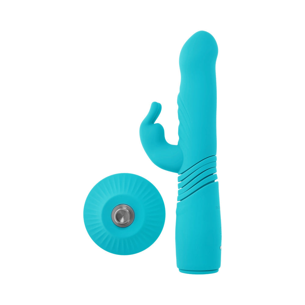 Evolved Bunny Hop Rechargeable Silicone Thrusting Rabbit Vibrator Teal