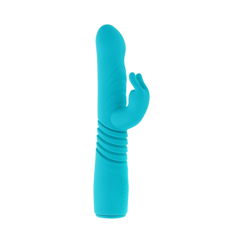Evolved Bunny Hop Rechargeable Silicone Thrusting Rabbit Vibrator Teal