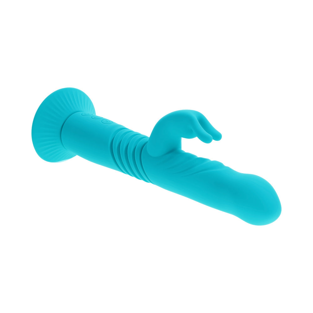 Evolved Bunny Hop Rechargeable Silicone Thrusting Rabbit Vibrator Teal
