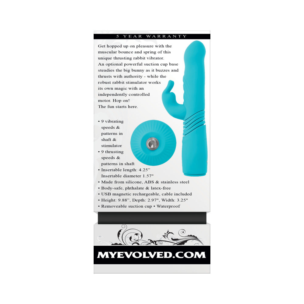 Evolved Bunny Hop Rechargeable Silicone Thrusting Rabbit Vibrator Teal