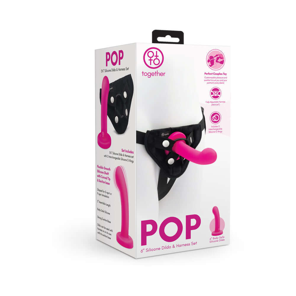 Together Pop 5 inches Silicone Dildo and Harness Set Pink
